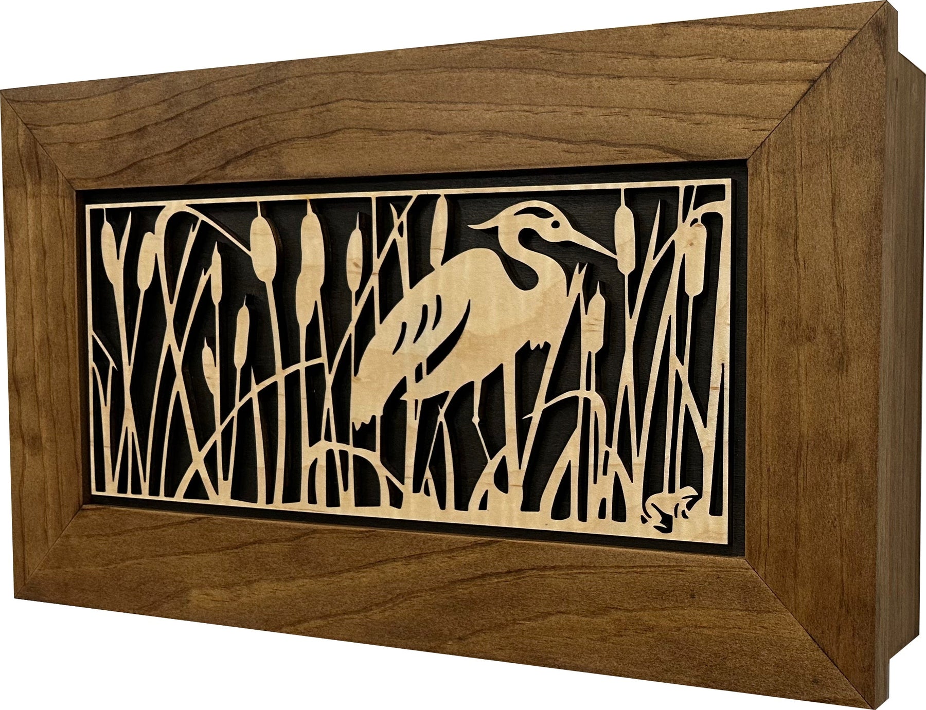 Decorative Gun Safe Heron in Cattails Wall-Mounted Gun Cabinet To Securely Store Your Gun In Plain Sight by Bellewood Designs, Southern home decor detail photo 9