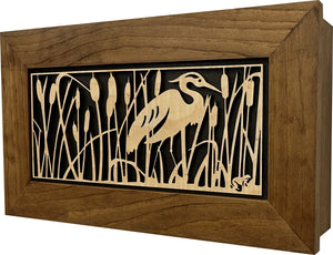 Decorative Gun Safe Heron in Cattails Wall-Mounted Gun Cabinet To Securely Store Your Gun In Plain Sight by Bellewood Designs, Southern home decor detail photo 9