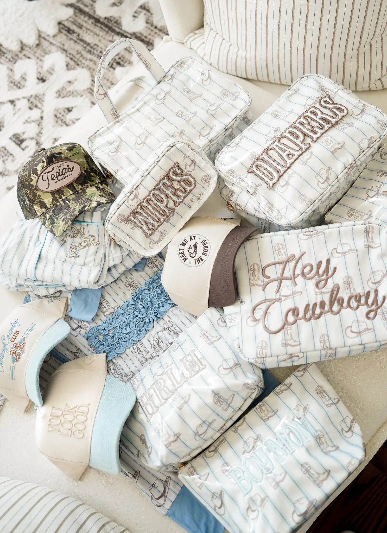 Hey Cowboy - Western Blues Striped XL Bag by KenzKustomz, handmade leather goods detail photo 6