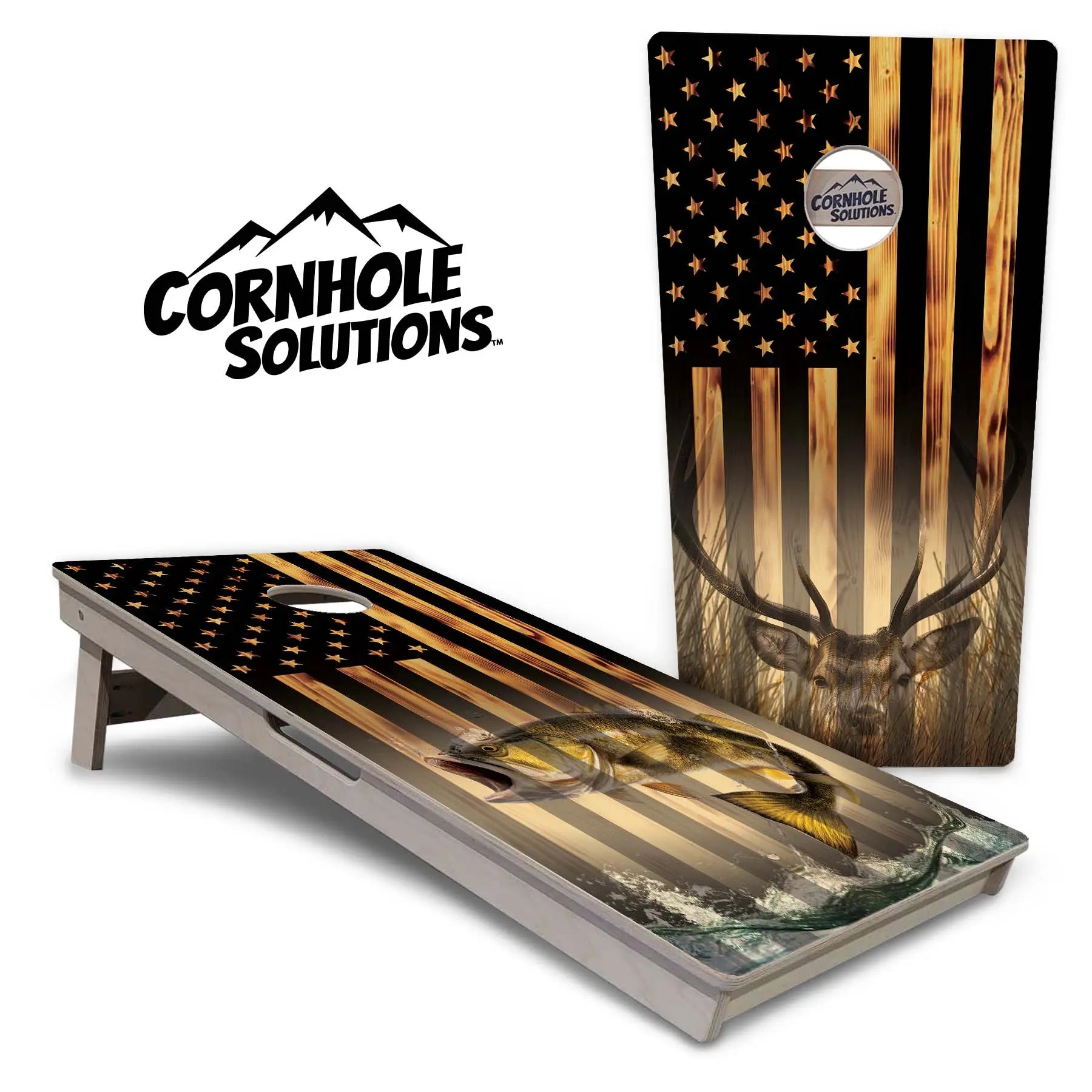 Hidden Deer / Fish Cornhole Boards - Professional Tournament Series by Cornhole Solutions, custom cornhole board main product photo