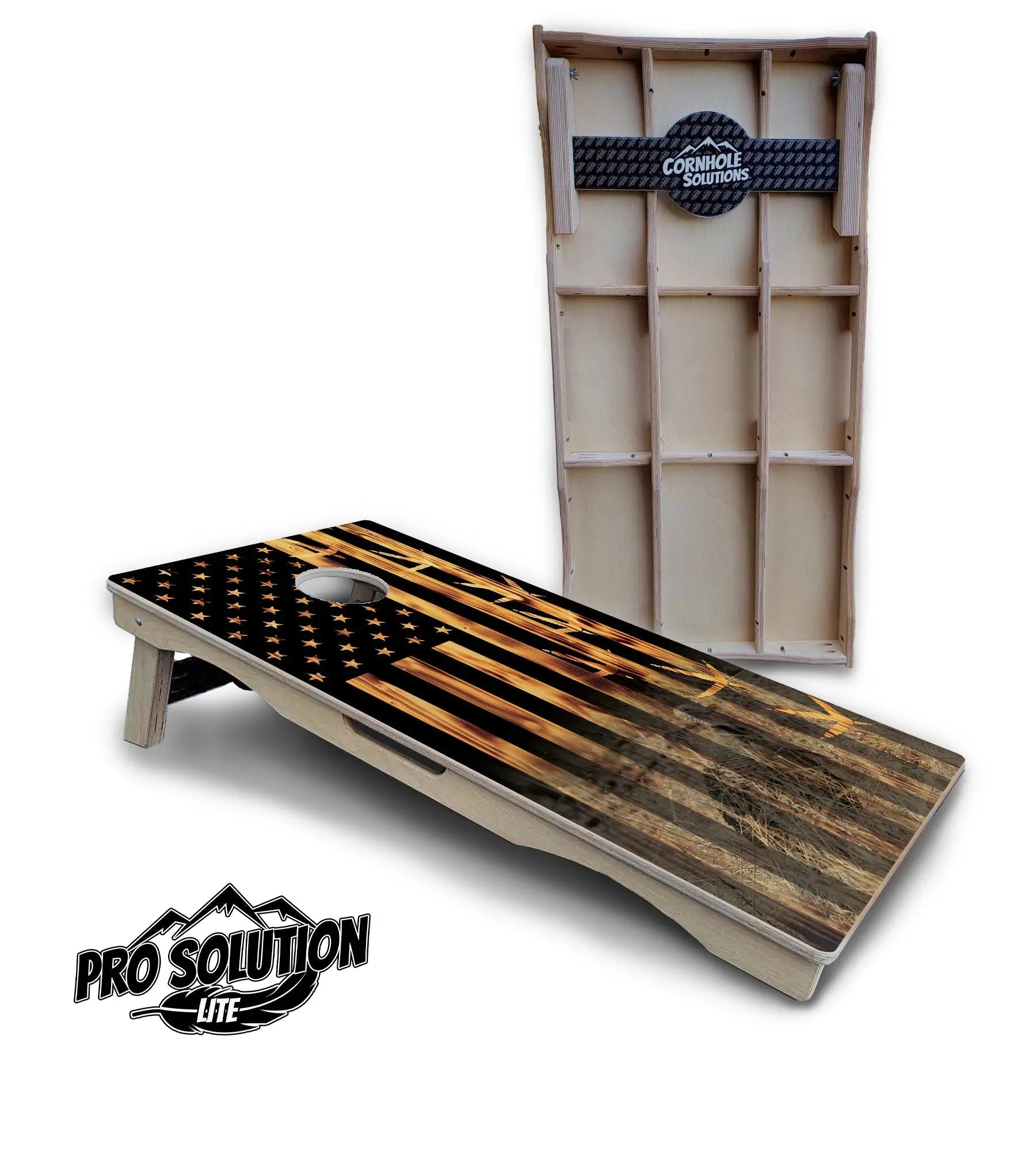 Hidden Turkey Burnt Flag Cornhole Boards - Pro Solution Lite Series by Cornhole Solutions, custom cornhole board main product photo