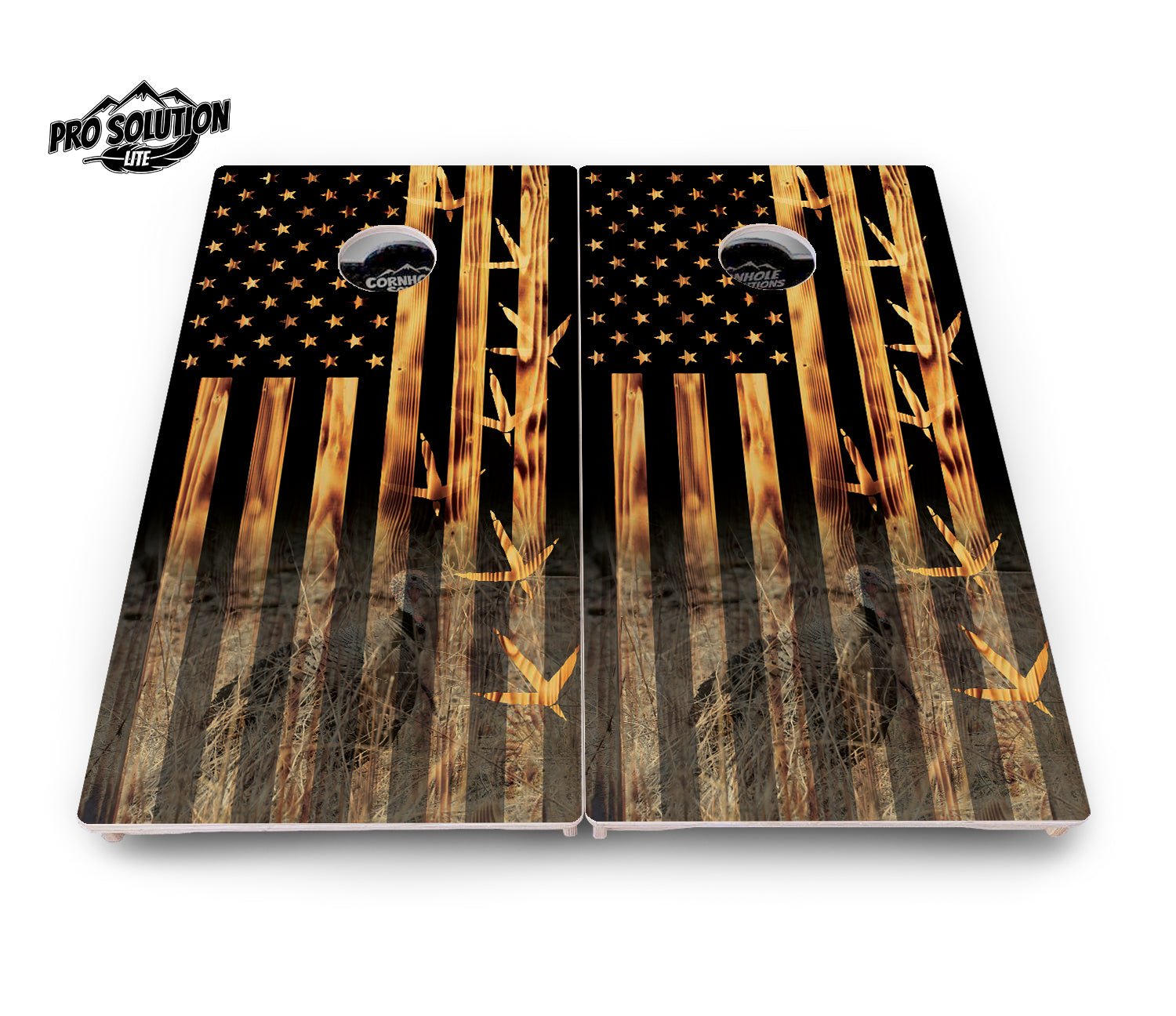 Hidden Turkey Burnt Flag Cornhole Boards - Pro Solution Lite Series