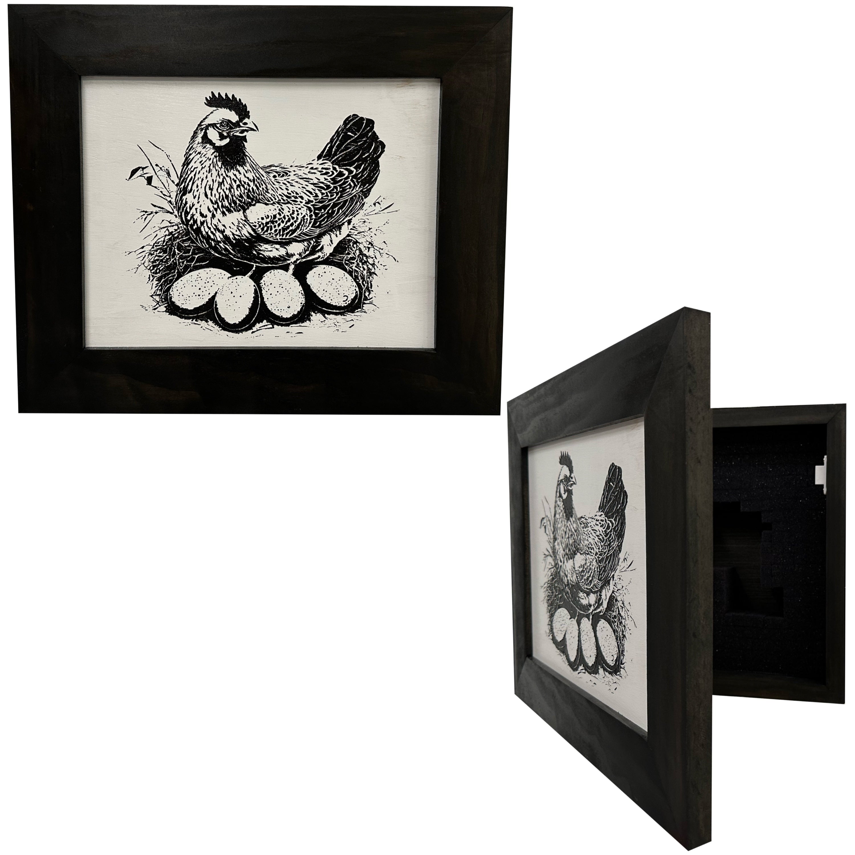 Hidden Gun Safe Recessed In Wall Farmhouse Chicken And Eggs Decoration - Recess In The Wall or Mount On The Wall Gun Safe by Bellewood Designs by Bellewood Designs, Southern home