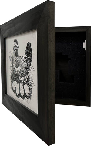 Hidden Gun Safe Recessed In Wall Farmhouse Chicken And Eggs Decoration - Recess In The Wall or Mount On The Wall Gun Safe by Bellewood Designs by Bellewood Designs, Southern home