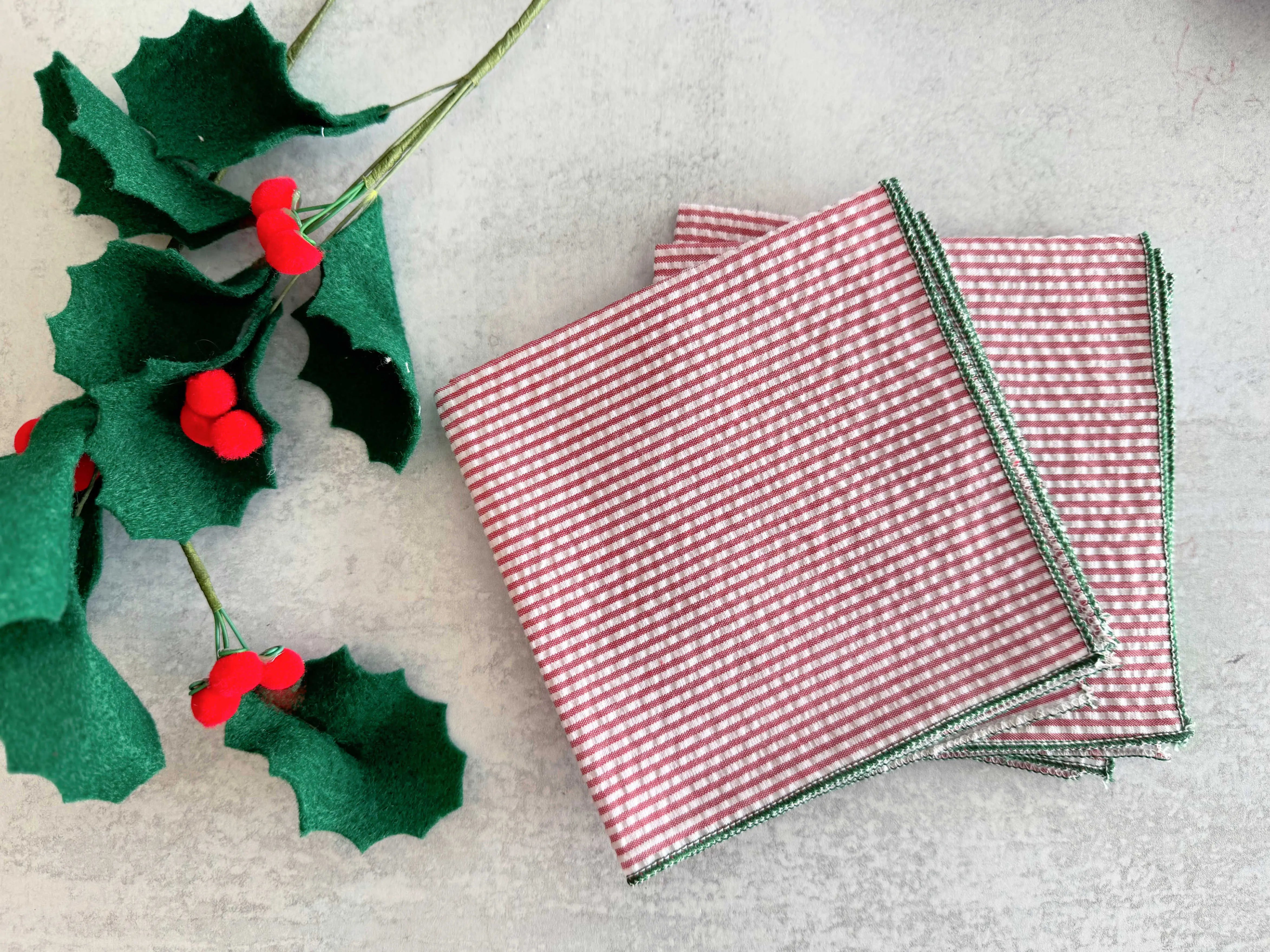 Holiday Seersucker Red and Green, set of four by Dot and Army, cloth napkins main product photo