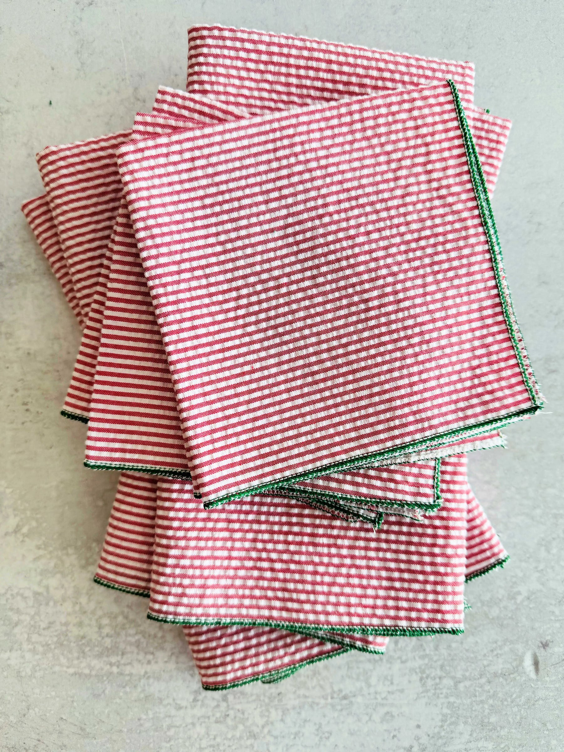 Holiday Seersucker Red and Green, set of four by Dot and Army, cloth napkins detail photo 2