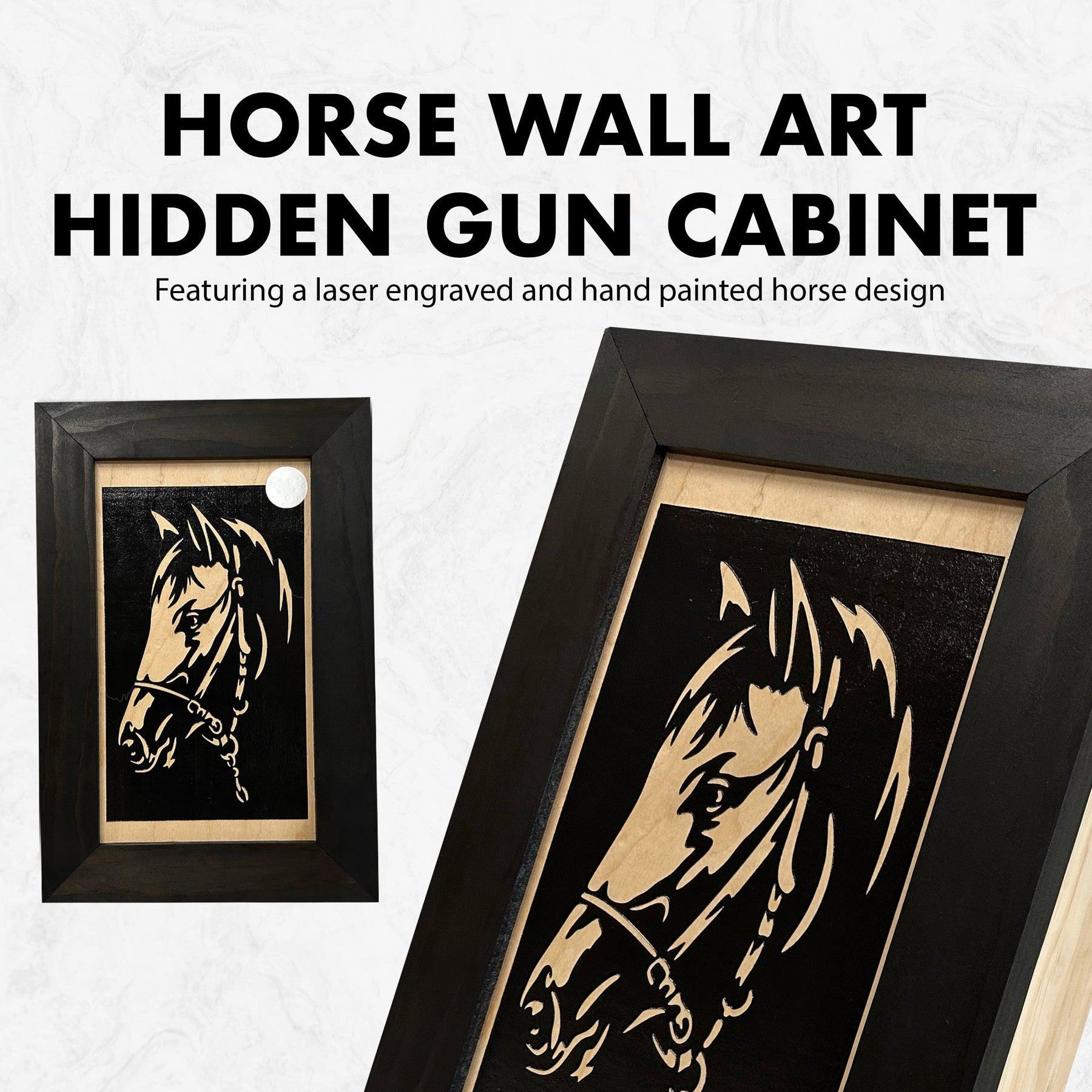 Horse Wall Art Gun Concealment Furniture - Handcrafted Hidden Gun Storage Wall Decor - Hidden Gun Shelf with Magnetic Lock for Quick Access by Bellewood Designs, Southern home