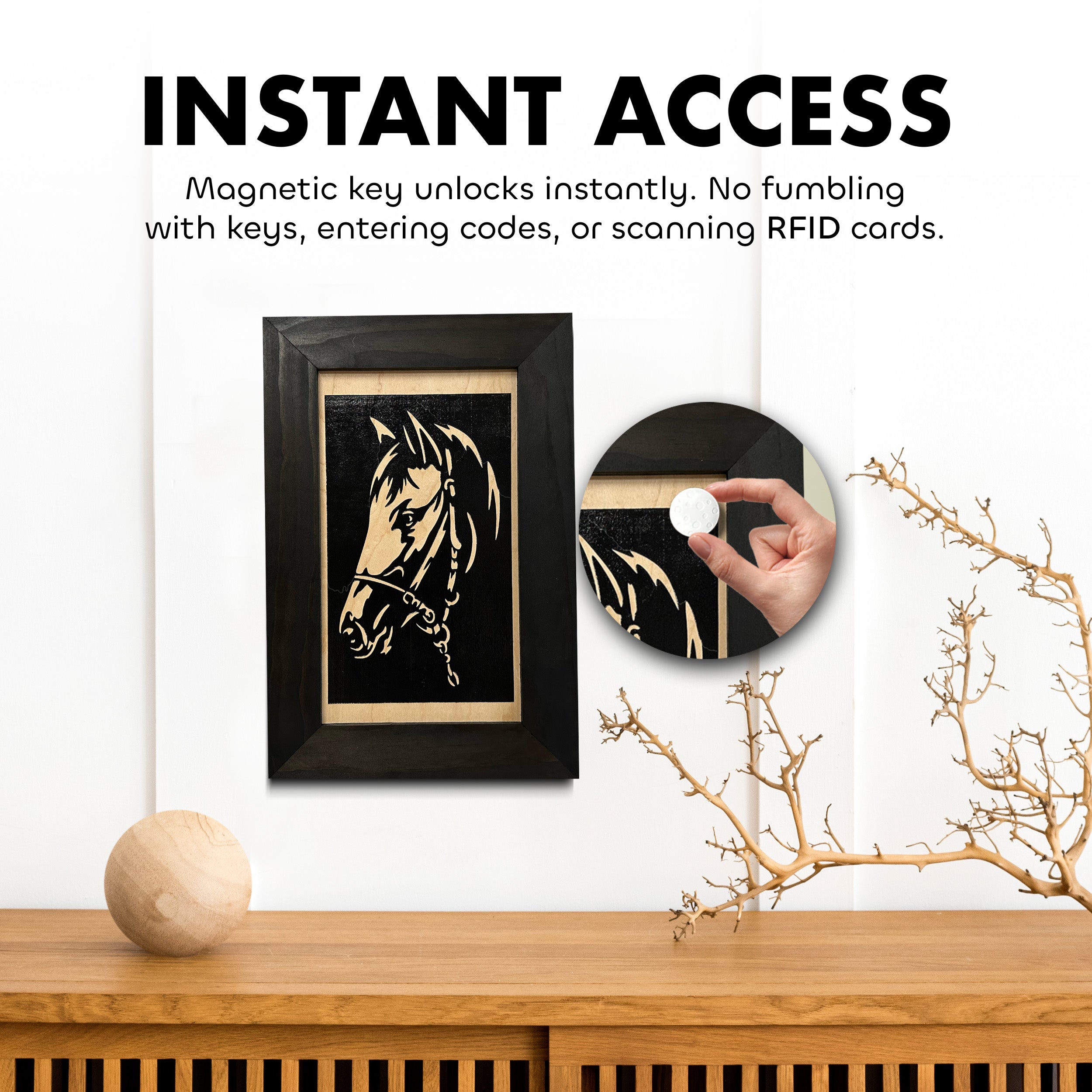 Horse Wall Art Gun Concealment Furniture - Handcrafted Hidden Gun Storage Wall Decor - Hidden Gun Shelf with Magnetic Lock for Quick Access by Bellewood Designs, Southern home