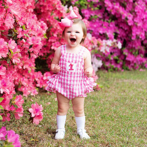 Hot Pink First Birthday Bubble by Seven Lantern Lane, children's boutique clothing detail photo 6