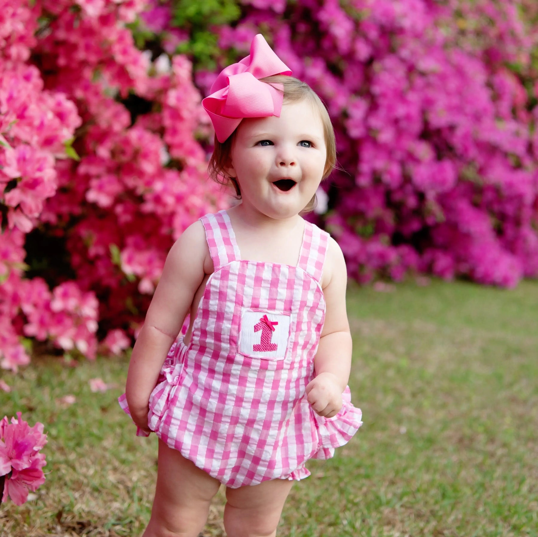 Hot Pink First Birthday Bubble by Seven Lantern Lane, children's boutique clothing detail photo 7