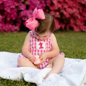 Hot Pink First Birthday Bubble by Seven Lantern Lane, children's boutique clothing detail photo 10