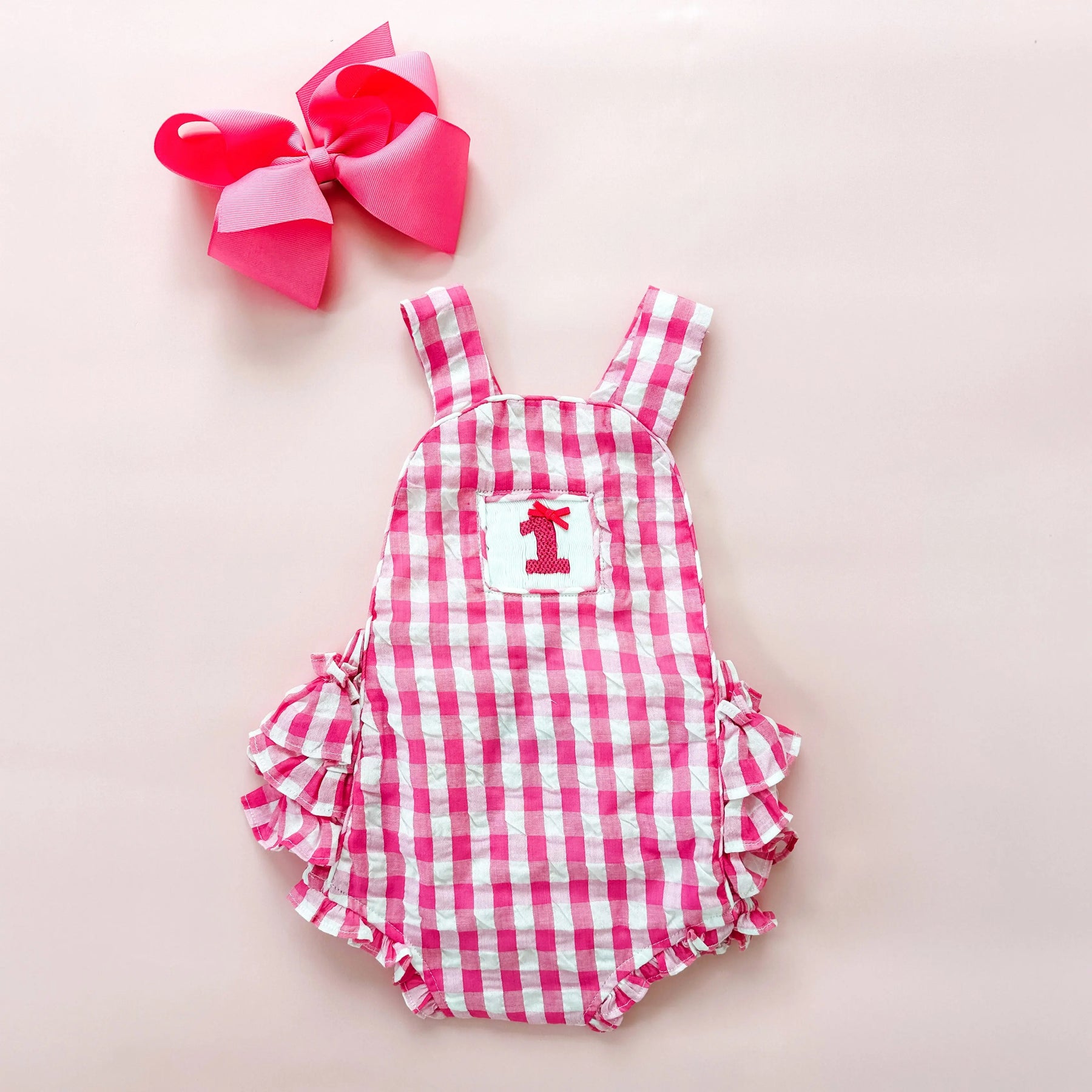 Hot Pink First Birthday Bubble by Seven Lantern Lane, children's boutique clothing detail photo 15