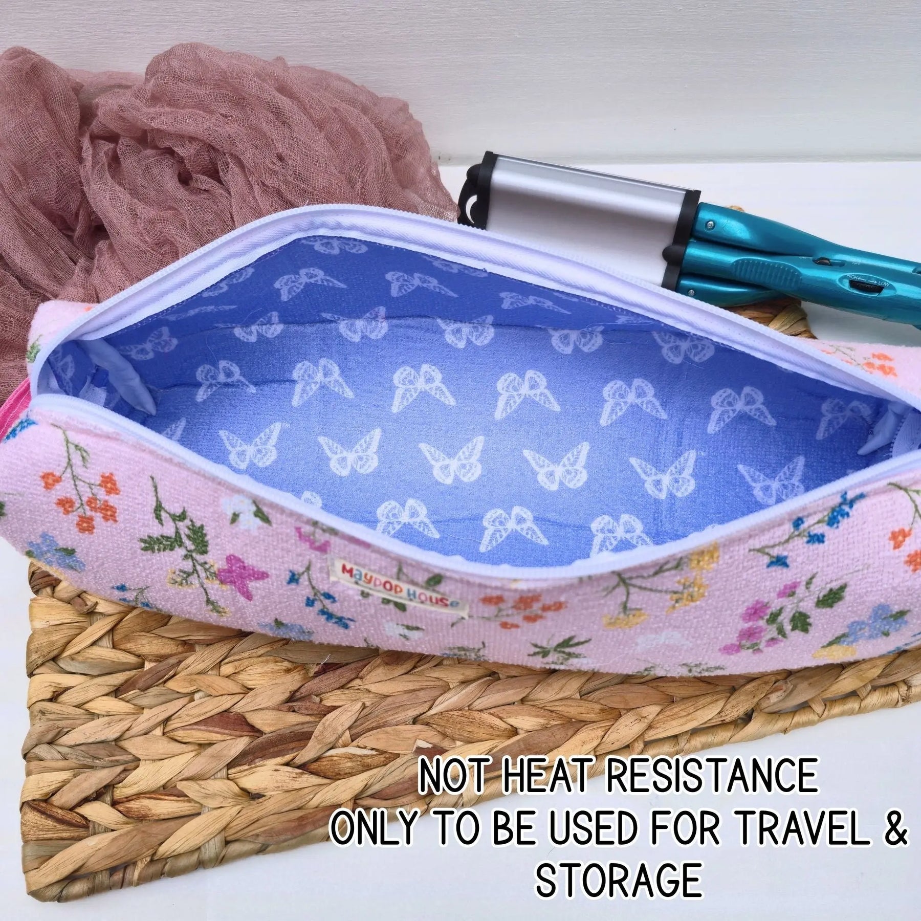Hot Tool Storage Bag, Floral Boxy Zipper Pouch, Hair Tool Travel Case, Curling Iron Storage, Blow Dryer Organizer by Maypop House Designs, natural skincare detail photo 5