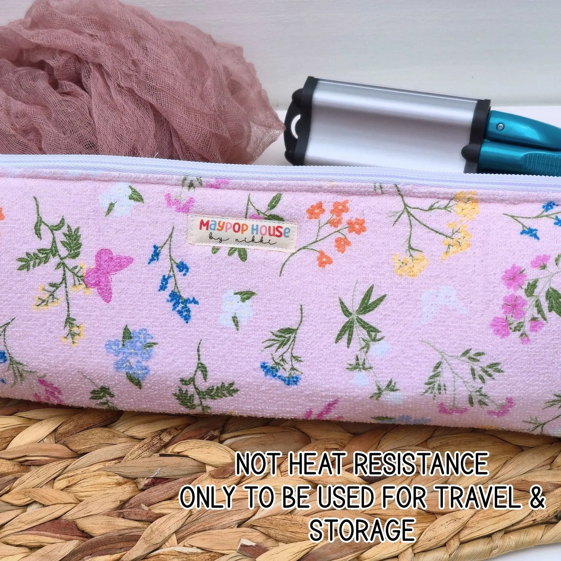 Hot Tool Storage Bag, Floral Boxy Zipper Pouch, Hair Tool Travel Case, Curling Iron Storage, Blow Dryer Organizer by Maypop House Designs, natural skincare detail photo 6
