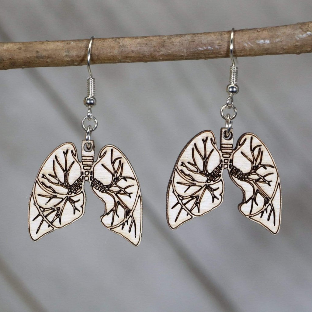 Human Lung Wooden Earrings | Anatomy Medical Jewelry detail view by Cate's Concepts, LLC