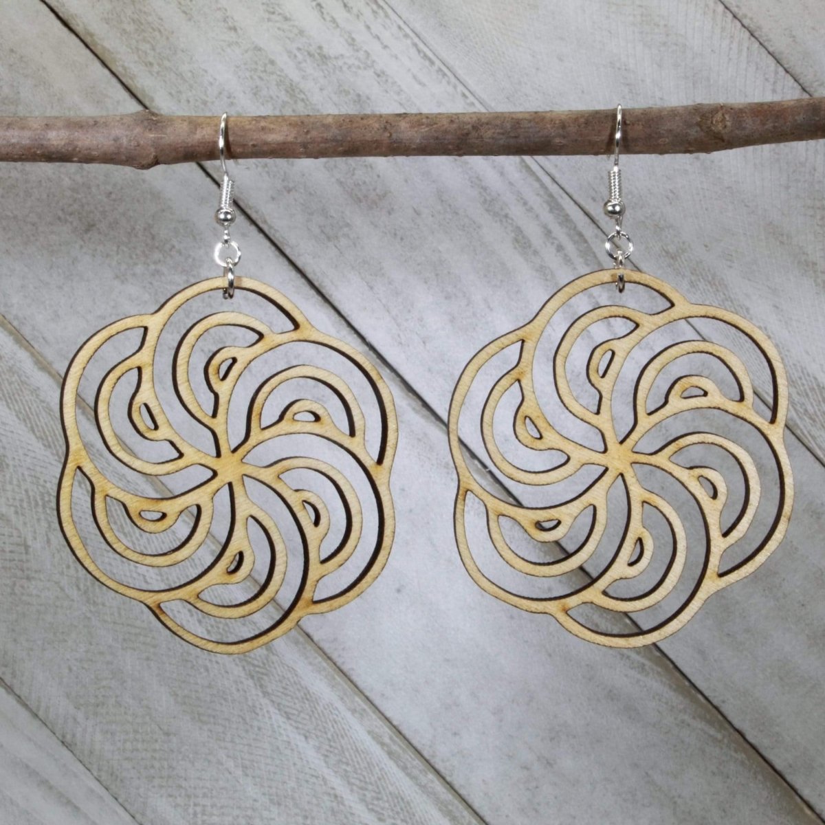 Hurricane Swirl Wooden Dangle Earrings | Art Deco Jewelry by Cate's Concepts, LLC