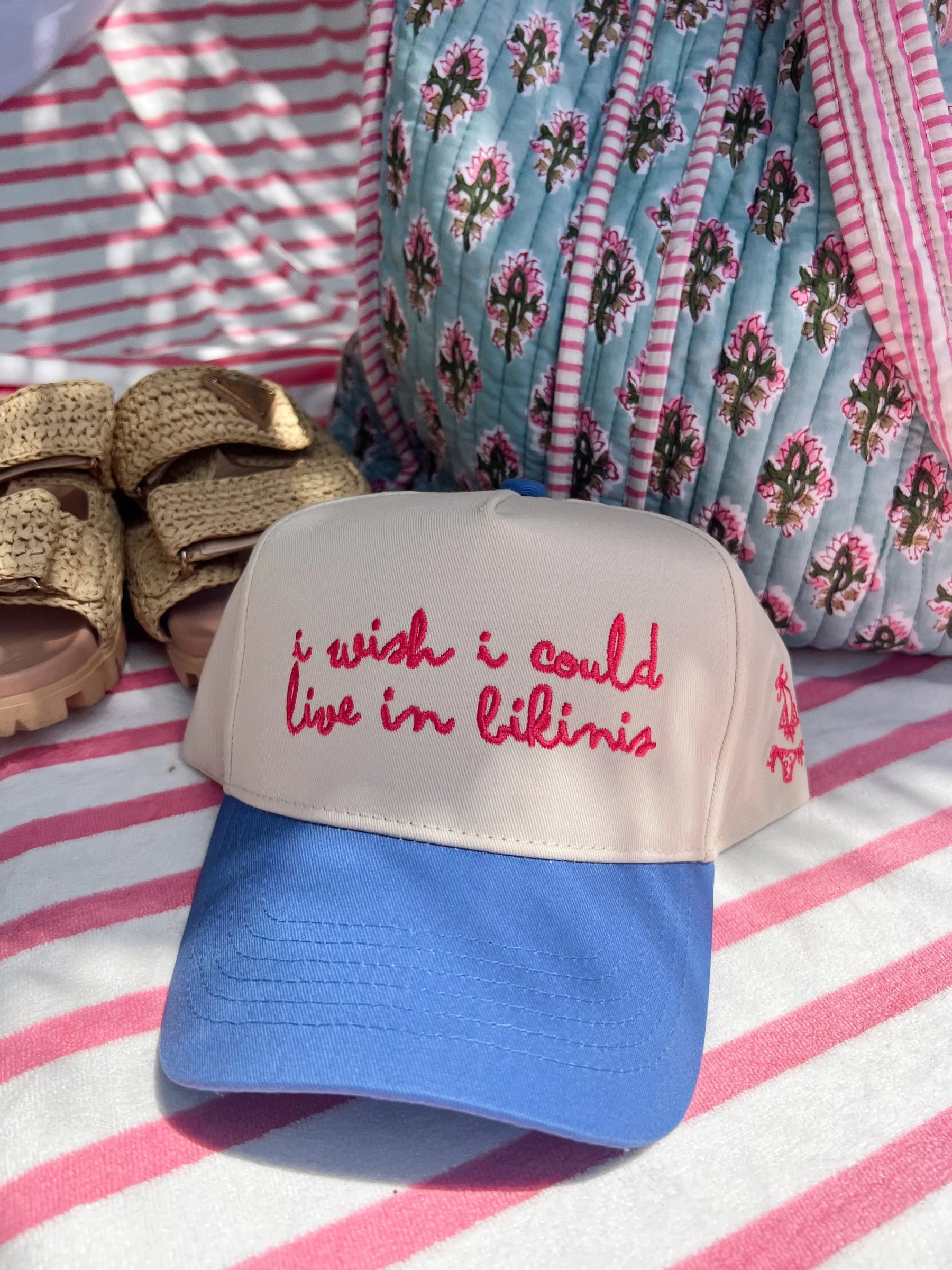 I Wish I Could Live in Bikinis - Periwinkle Vintage Trucker Hat by KenzKustomz, Southern lifestyle apparel detail photo 3