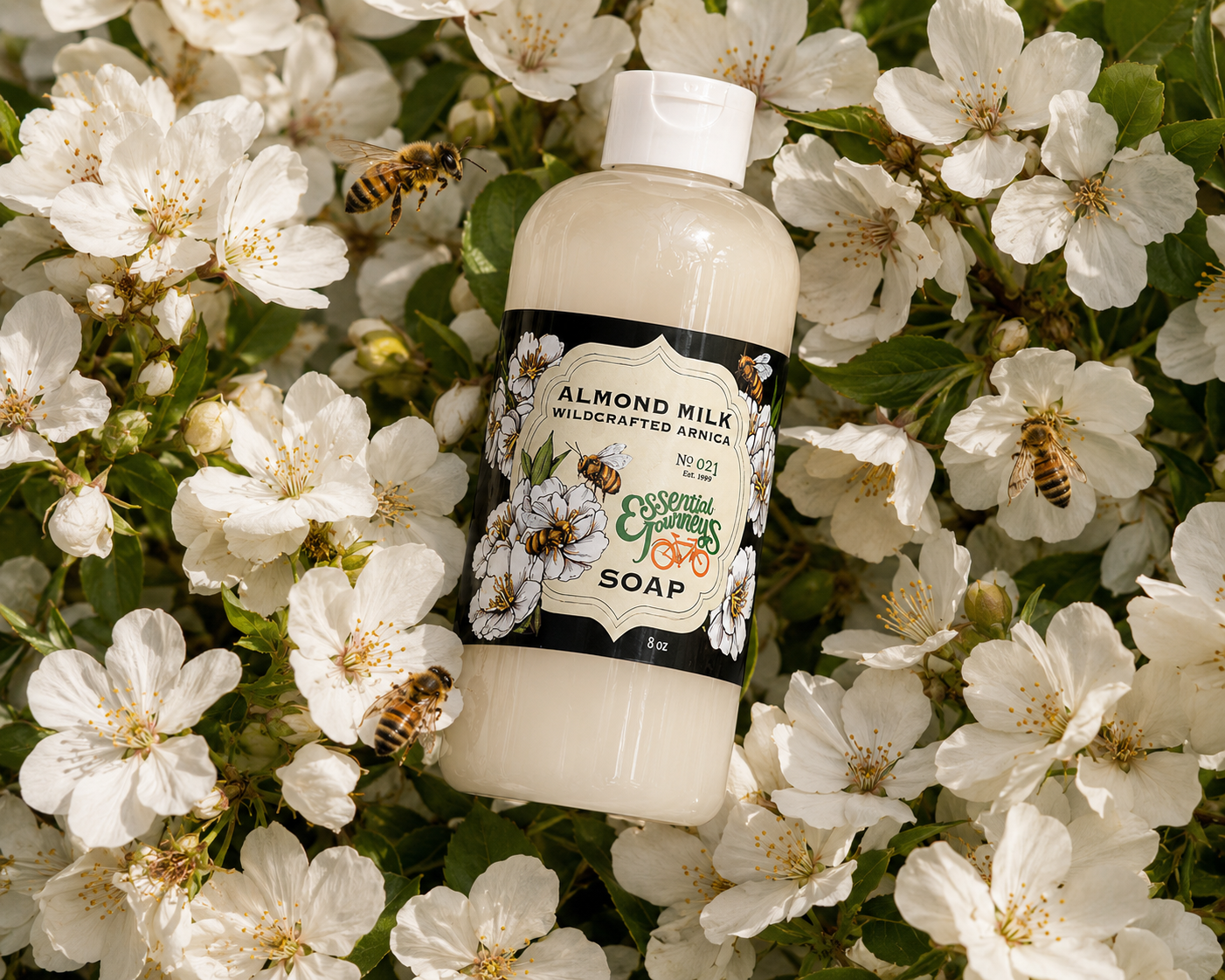 ALMOND MILK with WILDCRAFTED ARNICA Liquid Hand & Body Soap 8 oz. detail view by Essential Journeys