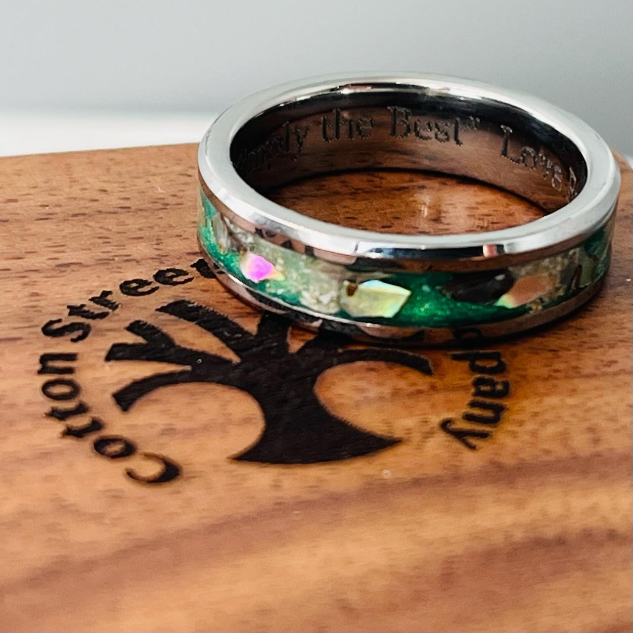 The Abalone & Ashes Memorial Ring by Cotton Street Art Company, handmade jewelry detail photo 7