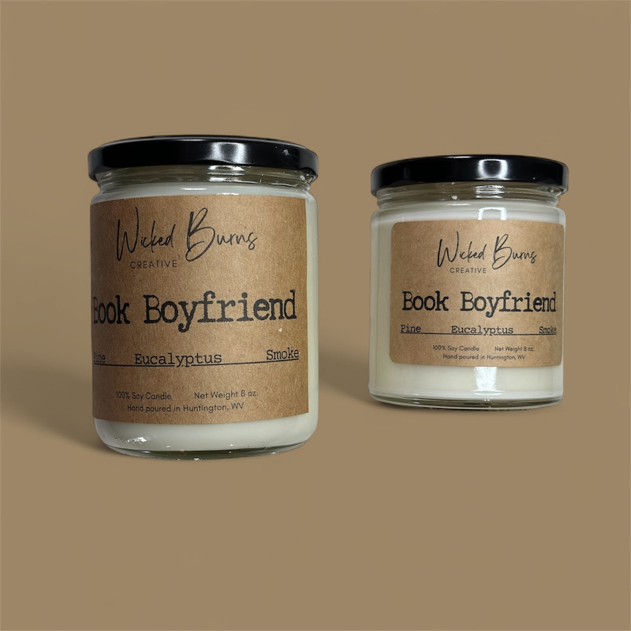 Book Boyfriend pine, smoke and tonka bean soy candle