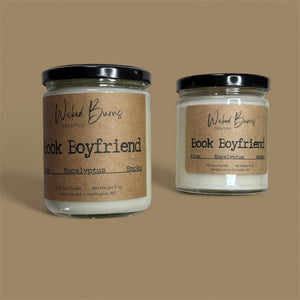 Book Boyfriend pine, smoke and tonka bean soy candle