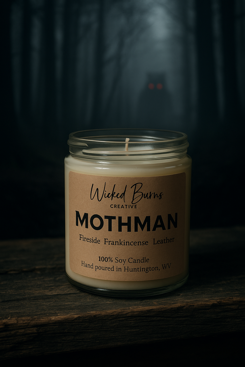 Mothman smoke, leather and oud soy candle