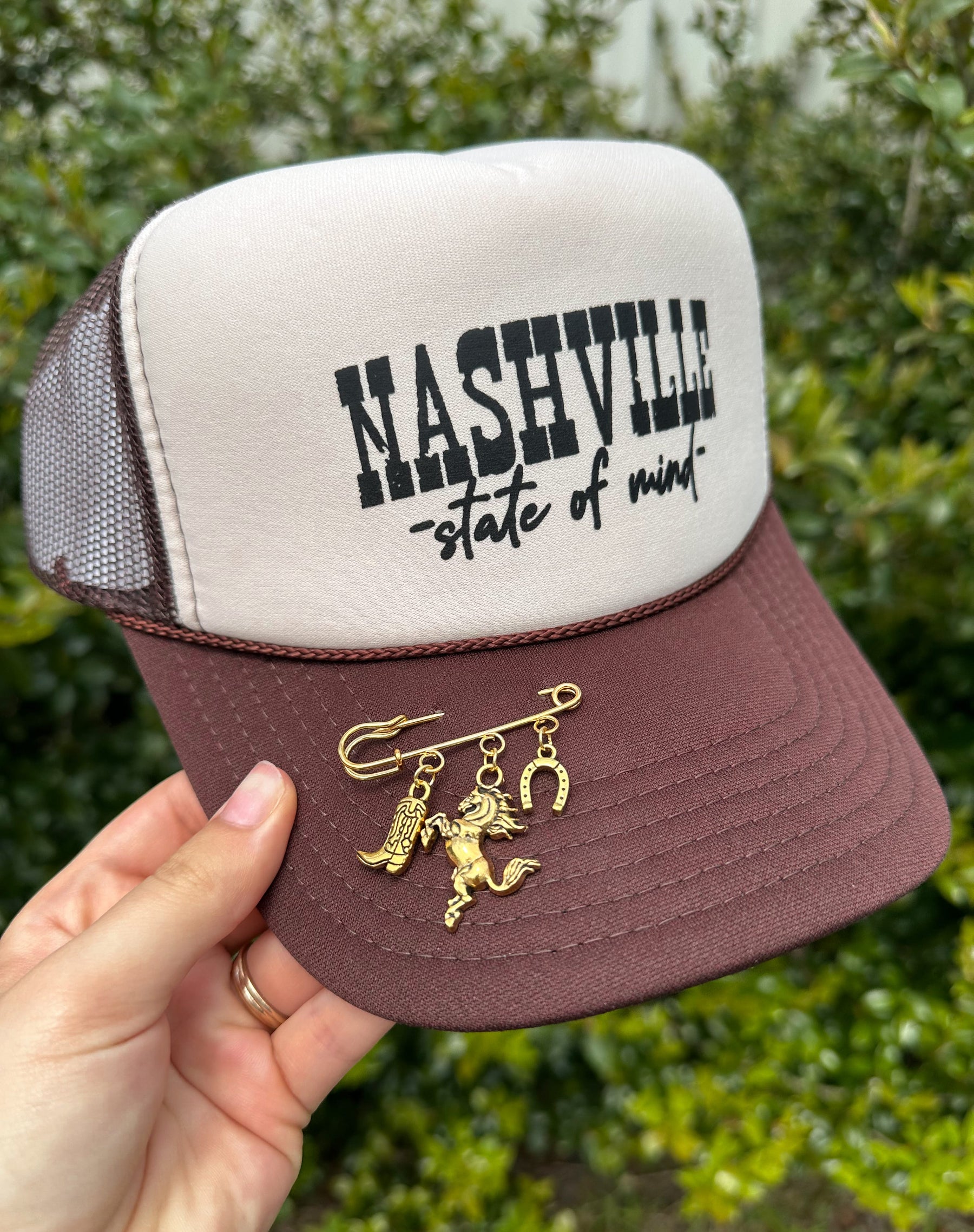 Nashville Tan/ Brown Trucker detail view by Southern Bliss Company