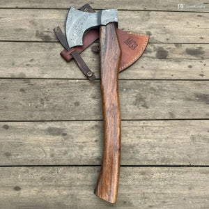 Viking Bearded Axe Damascus head Wood Handle by JW SteelCrafts, Southern handmade gift detail photo 3