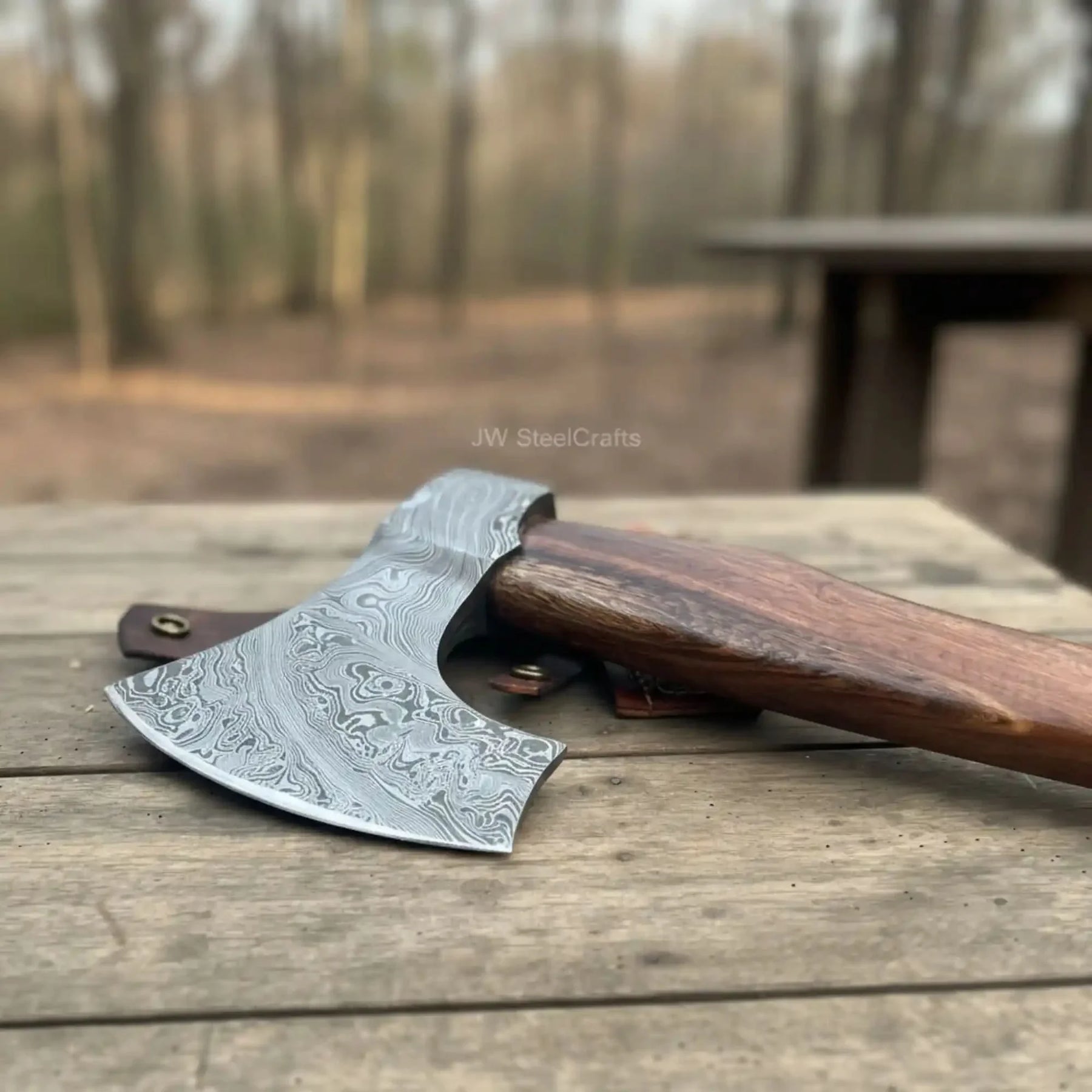 Viking Bearded Axe Damascus head Wood Handle by JW SteelCrafts, Southern handmade gift main product photo