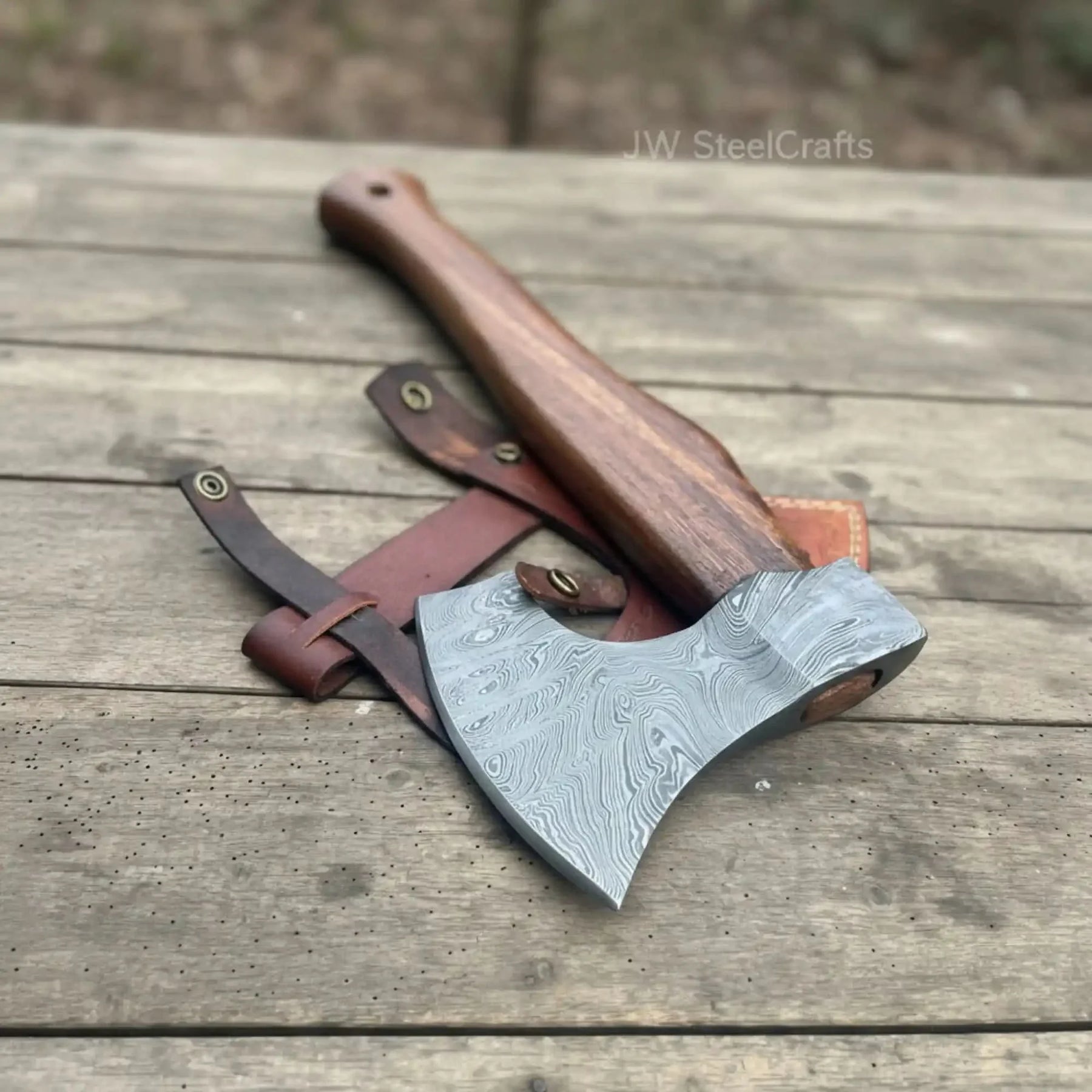 Viking Bearded Axe Damascus head Wood Handle by JW SteelCrafts, Southern handmade gift detail photo 5