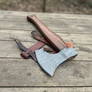 Viking Bearded Axe Damascus head Wood Handle by JW SteelCrafts, Southern handmade gift detail photo 5