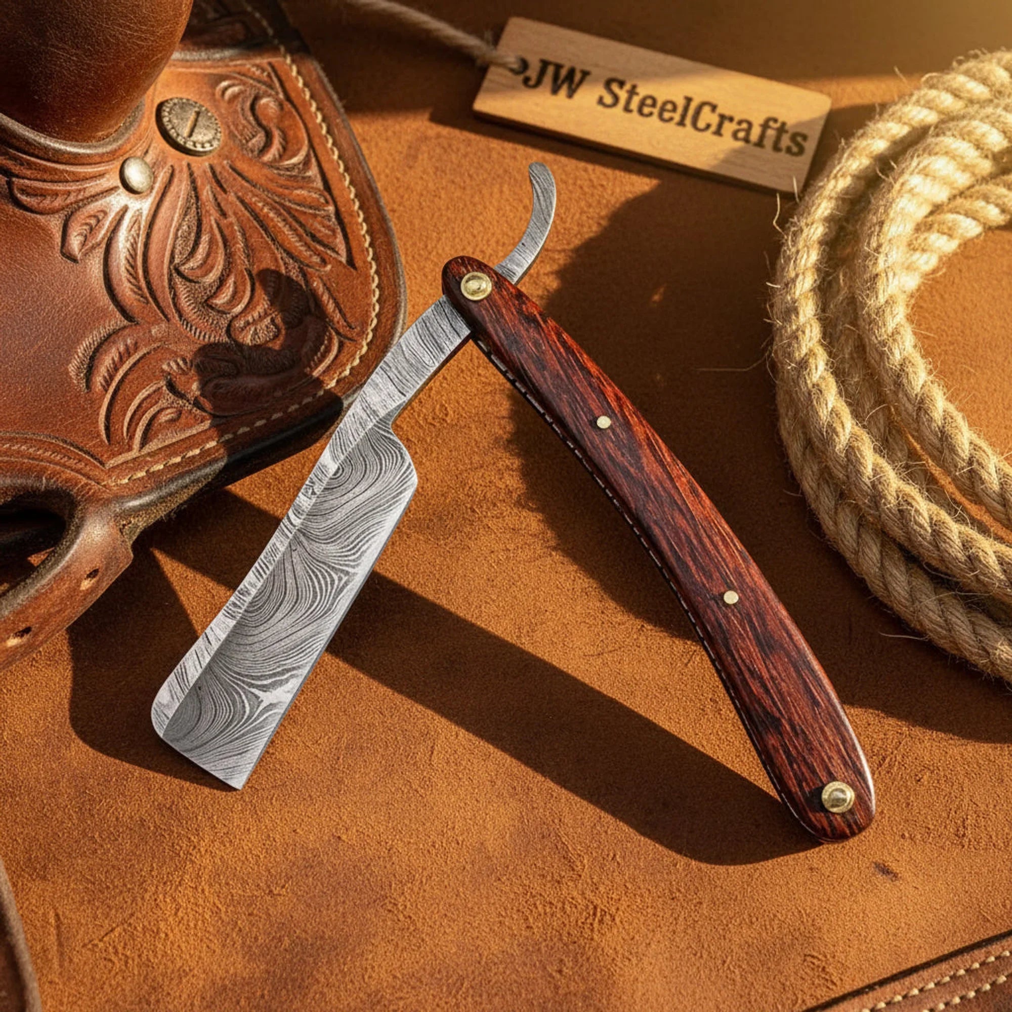 Boker Master Cutter Straight Razor with Forged Damascus Blade by JW SteelCrafts