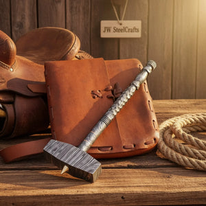 Rawhide Ranger Hammer 18" Handmade One-Piece Forged Steel Blacksmith Hammer by JW SteelCrafts