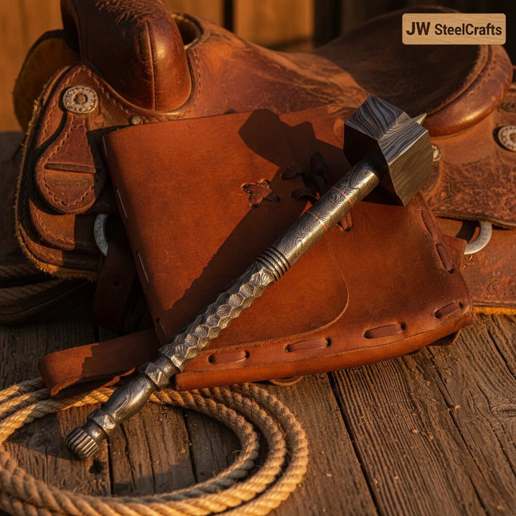 Rawhide Ranger Hammer 18" Handmade One-Piece Forged Steel Blacksmith Hammer detail view by JW SteelCrafts