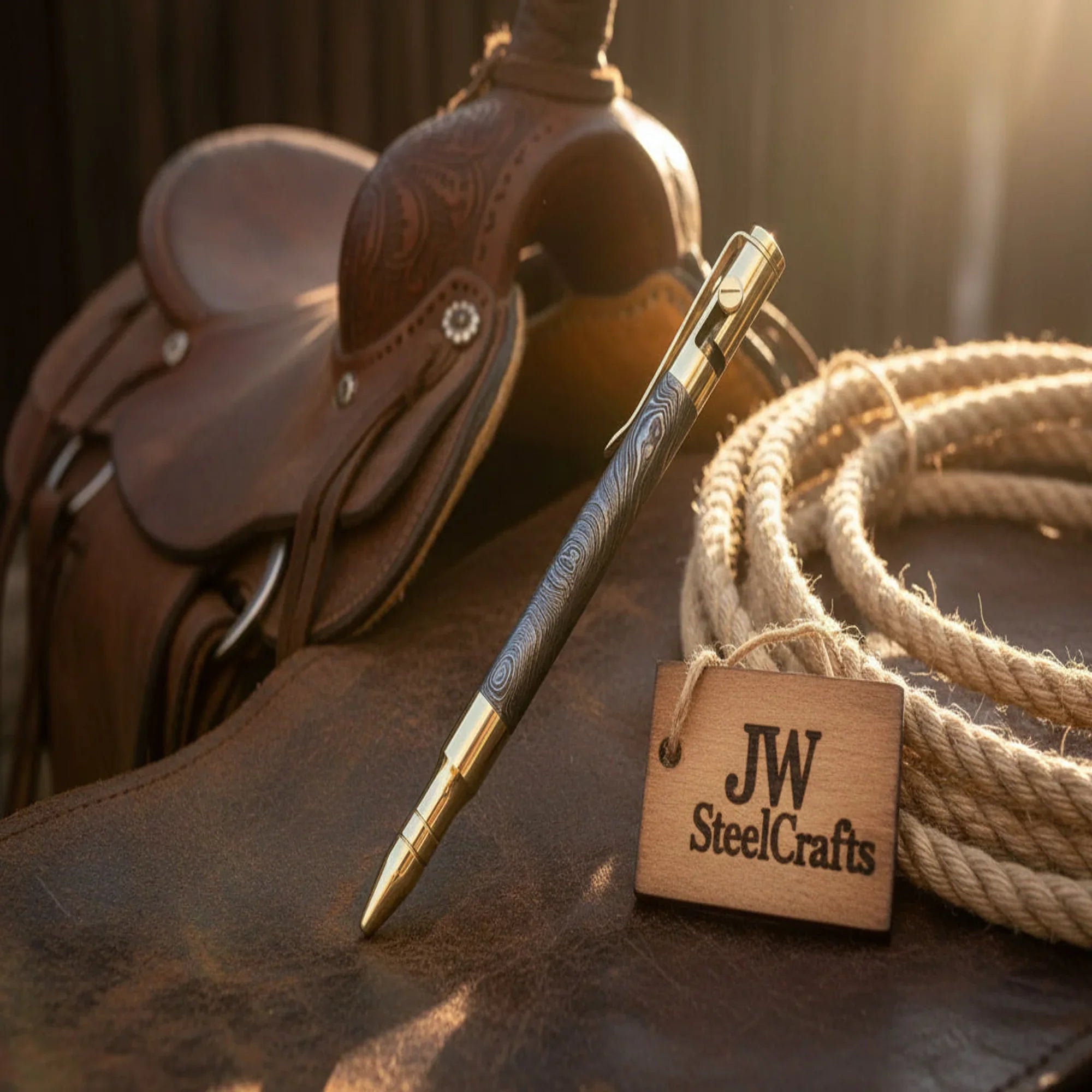 Bolt Action Bullet Pen with Forged Damascus Barrel by JW SteelCrafts