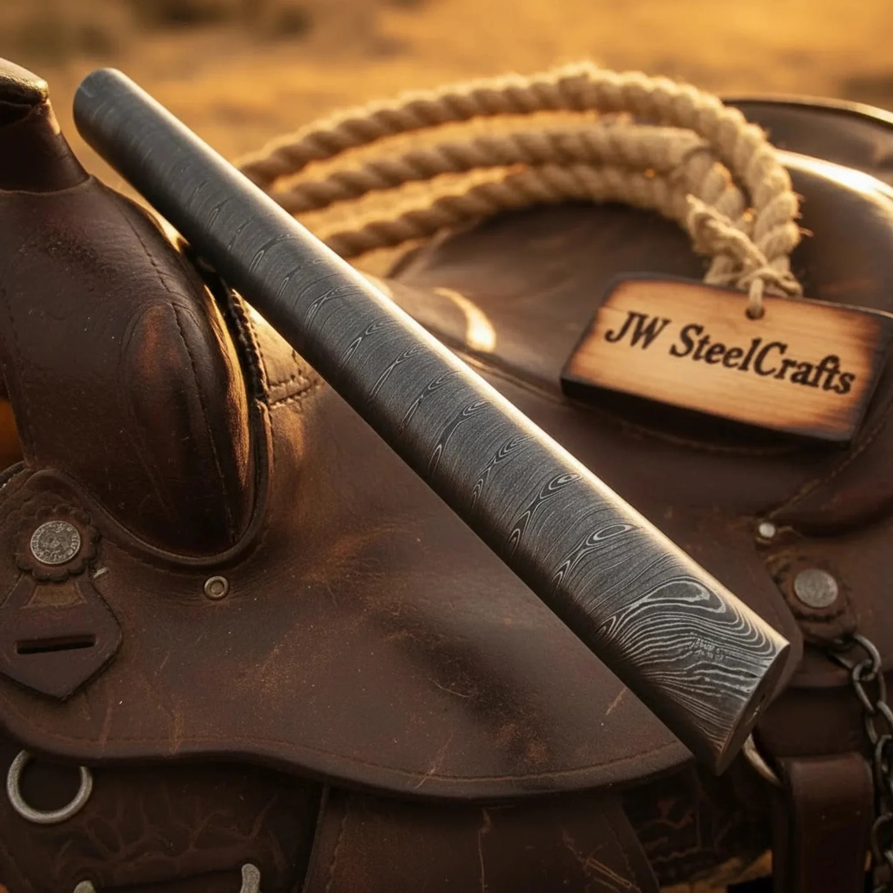 Wrangler's Damascus Rod Steel Round with 10 Inch Pattern Welded Bar Stock by JW SteelCrafts
