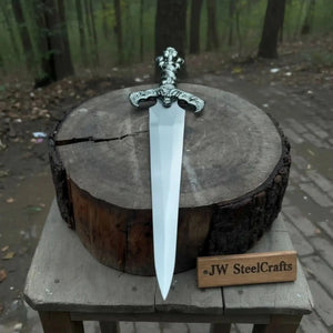 Handmade Medieval Fantasy Short Sword in Polished Steel with Gothic Cross Hilt for Collection, Cosplay and Display detail