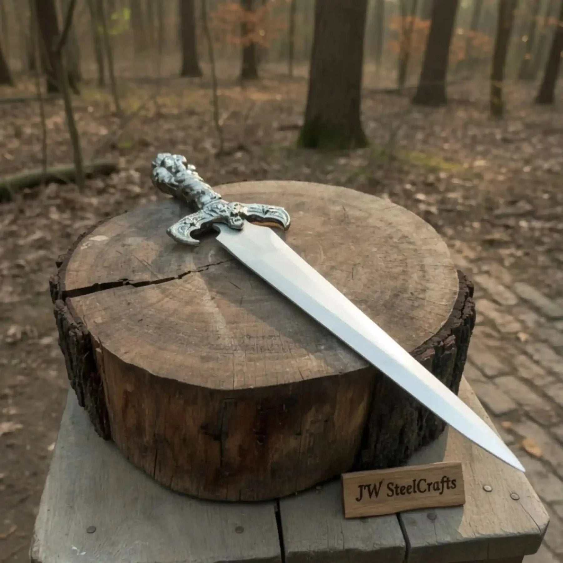 Handmade Medieval Fantasy Short Sword in Polished Steel with Gothic Cross Hilt for Collection, Cosplay and Display by JW