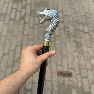Handmade Cobra Head Sword Cane with Polished Steel Blade and Black Walking Shaft for Collection and Display detail view by JW