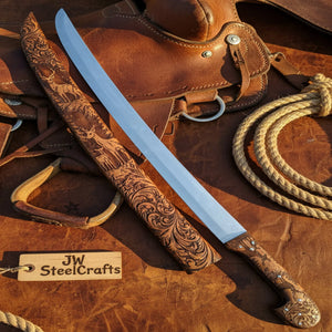 Handmade Shashka Sword 24” – Caucasian Saber Style Curved Blade with Engraved Scabbard detail view by JW SteelCrafts