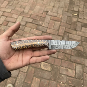 7.5-Inch Damascus Puukko Fixed Blade Knife with Pinecone Epoxy Resin Handle detail view by JW SteelCrafts