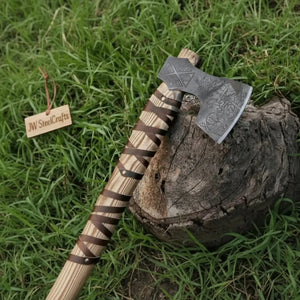 Handmade Viking Axe Carbon Steel Head with Engraved Handle 22 Inch by JW SteelCrafts