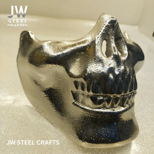 Polished Metal Skull Decor | Handmade Cast Aluminum Skull Sculpture detail view by JW SteelCrafts
