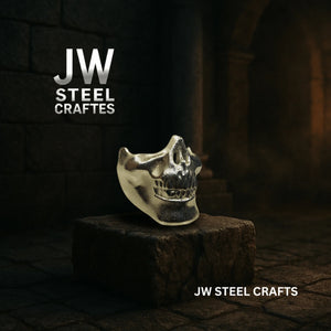 Polished Metal Skull Decor | Handmade Cast Aluminum Skull Sculpture detail view by JW SteelCrafts