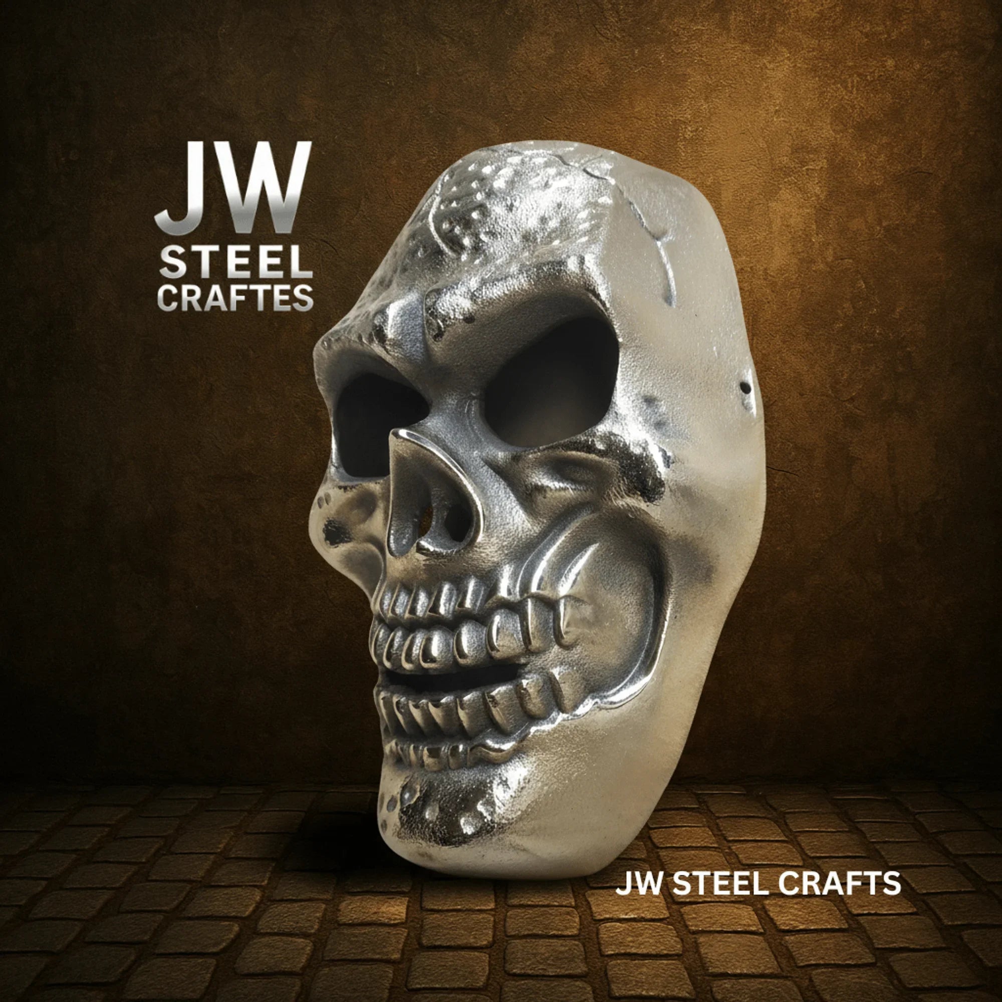Handcrafted Metal Skull Mask: Choose Copper, Chrome or Antique Finish detail view by JW SteelCrafts