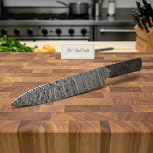 Handmade Twisted Damascus Chef Knife Blade Blank Gyuto Style for Custom Knife Making by JW SteelCrafts, Damascus knife detail photo 3