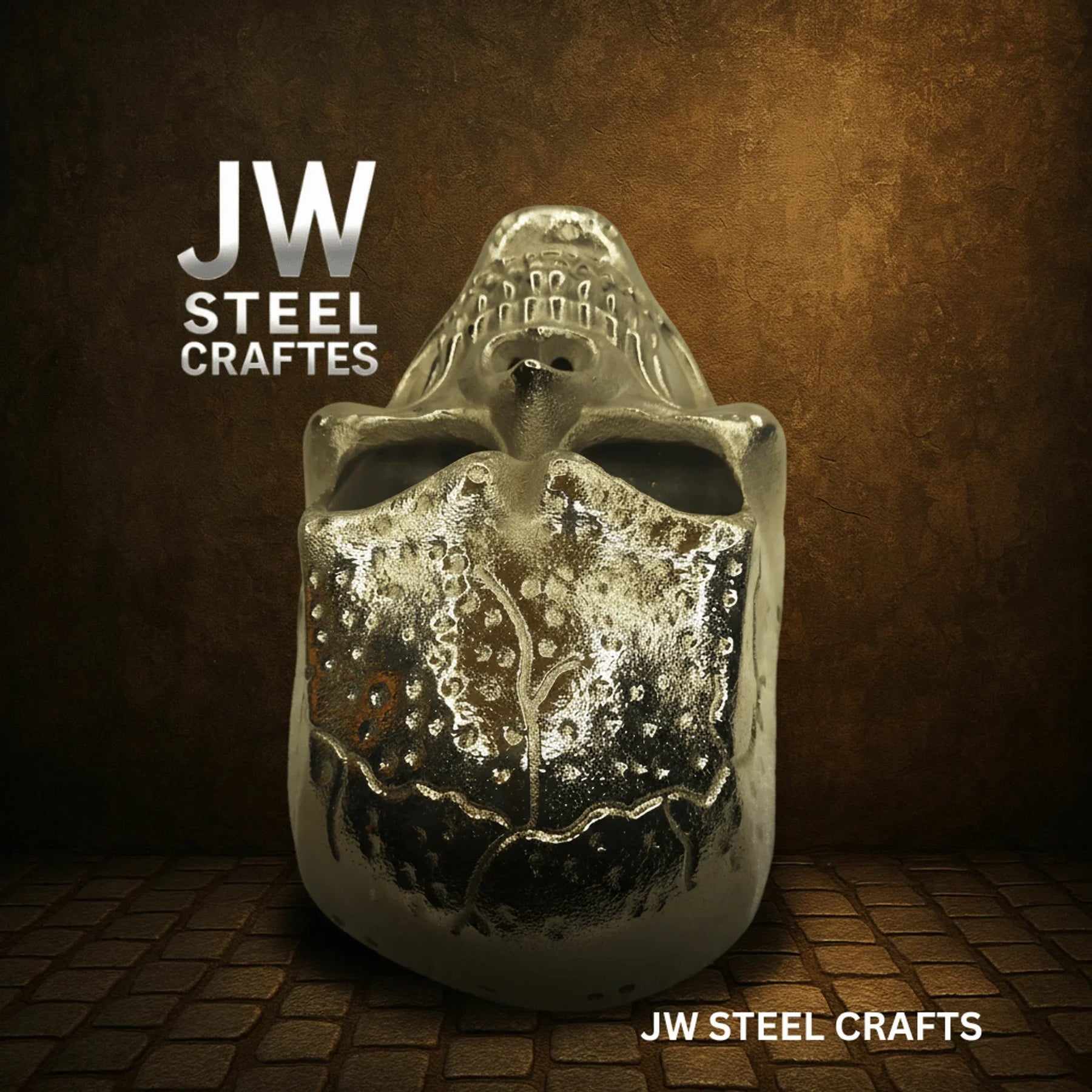Handcrafted Metal Skull Mask: Choose Copper, Chrome or Antique Finish detail view by JW SteelCrafts