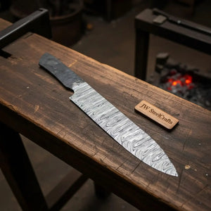 Handmade Twisted Damascus Chef Knife Blade Blank Gyuto Style for Custom Knife Making by JW SteelCrafts, Damascus knife main product photo