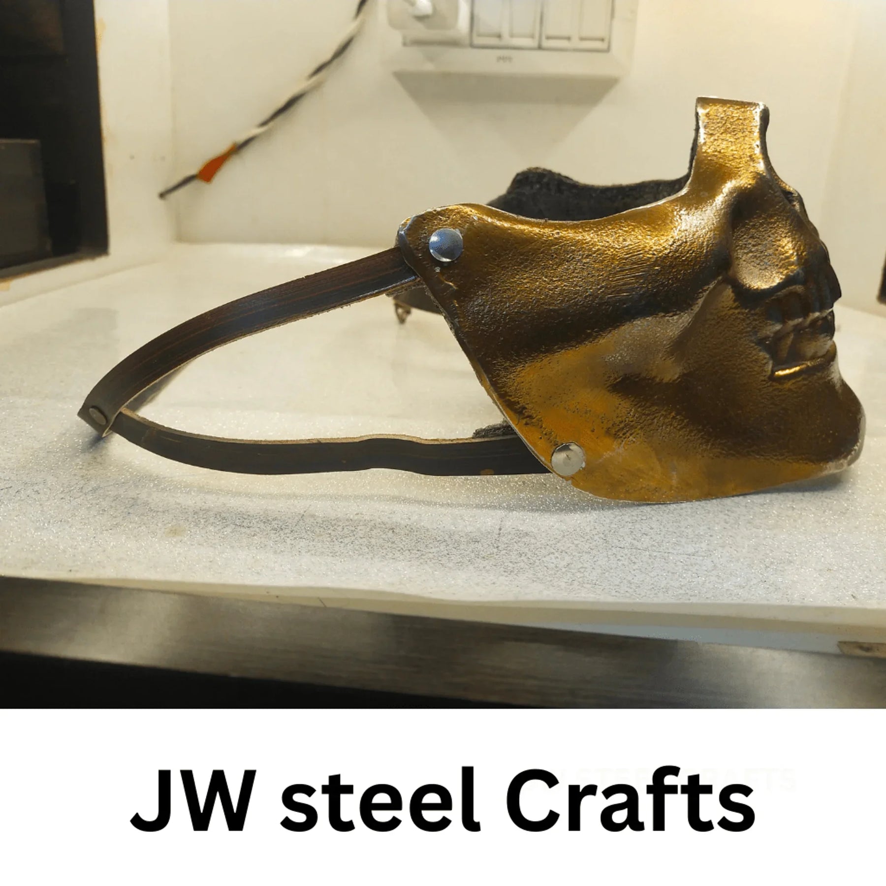 Handmade Metallic Half Face Mask | Golden Cast Art Mask for Display by JW SteelCrafts