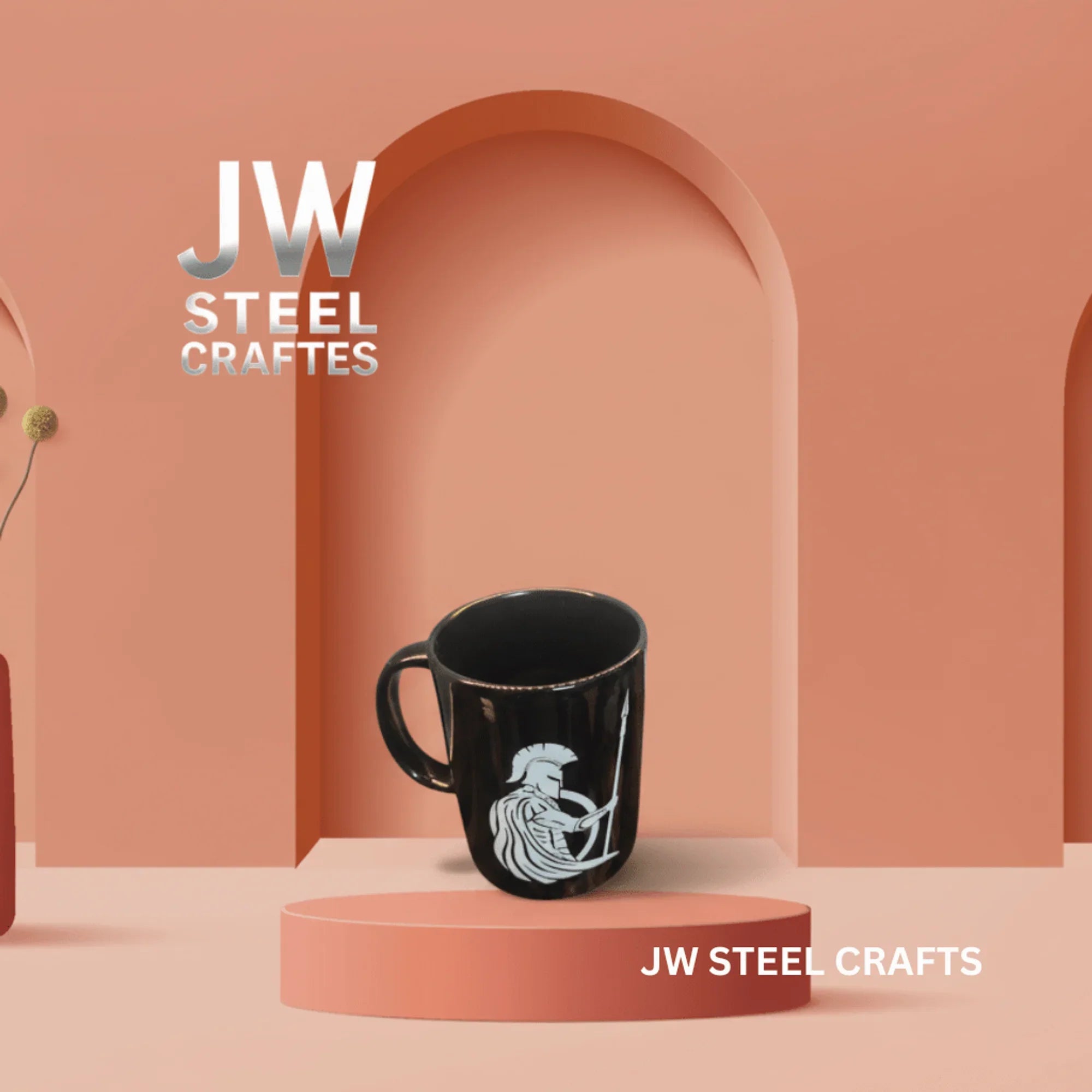 Spartan Warrior Mug | Black Ceramic Coffee Cup | JW SteelCrafts detail view by JW SteelCrafts